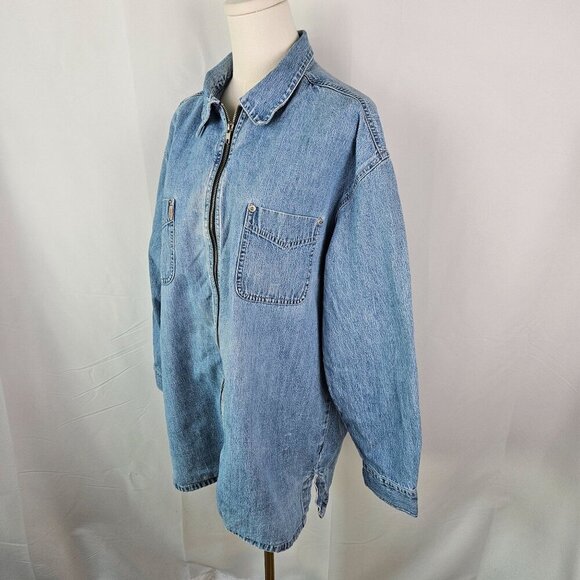 Vintage Rare Express Light Wash Denim Zip-Up Shacket Large 90's Grunge Lagenlook - Picture 3 of 11